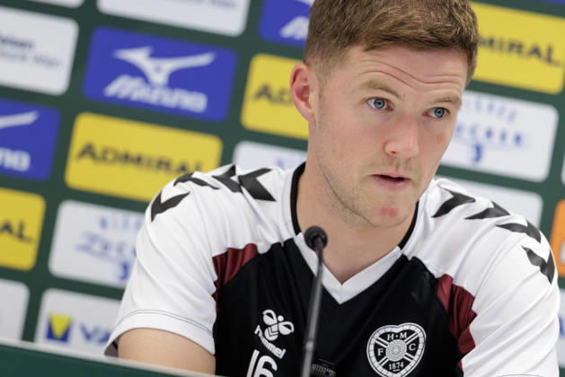 SOCCER - UEFA ECL, Rapid vs Hearts VIENNA,AUSTRIA,25.AUG.26 - SOCCER - UEFA Conference League, play-off, SK Rapid Wien vs Heart of Midlothian FC, preview, press conference, PK, Pressekonferenz Hearts. Image shows Blair Spittal (Hearts). GEPAxpictures xArminxRauthner