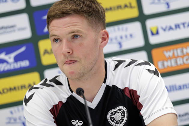 SOCCER - UEFA ECL, Rapid vs Hearts VIENNA,AUSTRIA,25.AUG.26 - SOCCER - UEFA Conference League, play-off, SK Rapid Wien vs Heart of Midlothian FC, preview, press conference, PK, Pressekonferenz Hearts. Image shows Blair Spittal (Hearts). GEPAxpictures xArminxRauthner