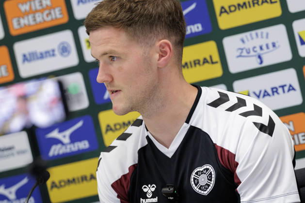 SOCCER - UEFA ECL, Rapid vs Hearts VIENNA,AUSTRIA,25.AUG.26 - SOCCER - UEFA Conference League, play-off, SK Rapid Wien vs Heart of Midlothian FC, preview, press conference, PK, Pressekonferenz Hearts. Image shows Blair Spittal (Hearts). GEPAxpictures xArminxRauthner