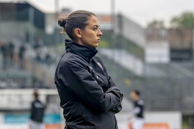 Burghausen, Germany, August 25, 2026; Toto Cup (Bavarian State Cup) 2026–2027, Round of 16: SV Wacker Burghausen vs. FC Ingolstadt 04. Pictured: FCI coach Sabrina Wittmann at the Flatbuy Stadium in Bavaria. Copyright: xFotostandx xSchäferx