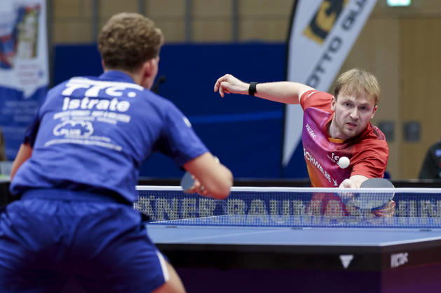 Andrei Teodor Istrate of TTC RhoenSprudel Fulda Maberzell and Benedikt Duda of TTC Schwalbe Bergneustadt battle for the ball during the Men s Table Tennis Bundesliga Match 1 between TTC Schwalbe Bergneustadt and TTC RhoenSprudel Fulda Maberzell, Burstenhalle on August 25, 2026, in Bergneustadt, Germany. Photo by Marco Steinbrenner, DeFodi Images. Andrei Teodor Istrate of TTC RhoenSprudel Fulda Maberzell and Benedikt Duda of TTC Schwalbe Bergneustadt battle for the ball during the 1st Men’s Table Tennis Bundesliga match between TTC Schwalbe Bergneustadt and TTC RhoenSprudel Fulda Maberzell at Burstenhalle on August 25, 2026, in Bergneustadt, Germany. Photo by Marco Steinbrenner, DeFodi Images. Photo by Marco Steinbrenner, DeFodi Images.