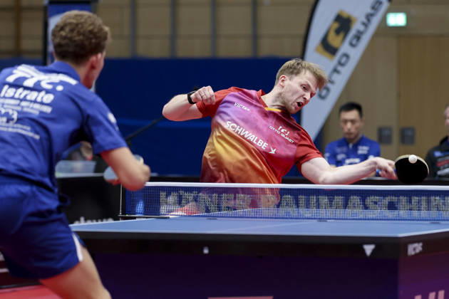 Andrei Teodor Istrate of TTC RhoenSprudel Fulda Maberzell and Benedikt Duda of TTC Schwalbe Bergneustadt battle for the ball during the Men s Table Tennis Bundesliga match between TTC Schwalbe Bergneustadt and TTC RhoenSprudel Fulda Maberzell, Burstenhalle on August 25, 2026, in Bergneustadt, Germany Photo by Marco Steinbrenner DeFodi Images Andrei Teodor Istrate of TTC RhoenSprudel Fulda Maberzell and Benedikt Duda of TTC Schwalbe Bergneustadt battle for the ball during the 1st Men’s Table Tennis Bundesliga match between TTC Schwalbe Bergneustadt and TTC RhoenSprudel Fulda Maberzell at the Burstenhalle on August 25, 2026, in Bergneustadt, Germany. Photo by Marco Steinbrenner, DeFodi Images. Photo by Marco Steinbrenner, DeFodi Images