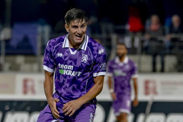 Burghausen, Germany, August 25, 2026—Toto Cup (Bavarian State Cup) 2026–2027, Round of 16: SV Wacker Burghausen vs. FC Ingolstadt 04. Pictured: Goal scorer Emre Gül Guel of FCI celebrates after scoring his goal to make it 0–4 at the flatbuy Stadium in Bavaria. Copyright: xFotostandx xSchäferx