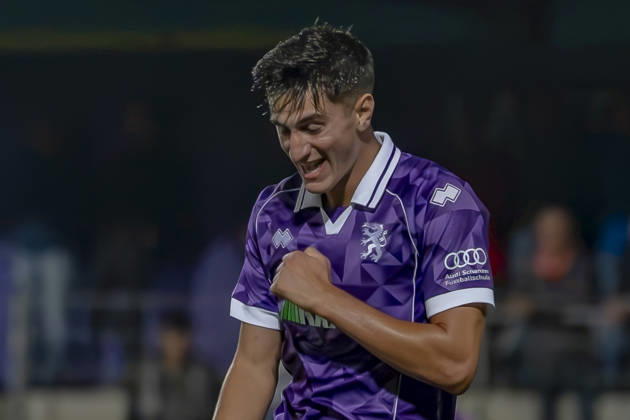 Burghausen, Germany, August 25, 2026, Toto Cup, 2026–2027 Bavarian State Cup, Round of 16: SV Wacker Burghausen vs. FC Ingolstadt 04. Pictured: Goal scorer Emre Gül Guel of FCI celebrates after scoring the 0–4 goal at flatbuy Stadium Bayern. Copyright: xFotostandx xSchäferx