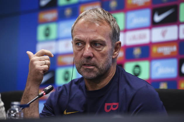 August 26, 2026, Sant Joan Despi, Barcelona, Spain: Hansi Flick, head coach of FC Barcelona, Barca attends his press conference, PK, Pressekonferenz during the training day of FC Barcelona ahead the Spanish League, LaLiga EA Sports, football match against Athletic Club at Ciudad Esportiva Joan Gamper on August 26, 2026 in Sant Joan Despi, Barcelona, Spain. FC Barcelona Training And Press Conference - LaLiga EA Sports  - ZUMAa181 20260826_zaa_a181_043 Copyright: xJavierxBorregox
