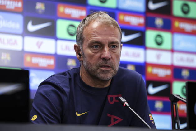 August 26, 2026, Sant Joan Despi, Barcelona, Spain: Hansi Flick, head coach of FC Barcelona, Barca attends his press conference, PK, Pressekonferenz during the training day of FC Barcelona ahead the Spanish League, LaLiga EA Sports, football match against Athletic Club at Ciudad Esportiva Joan Gamper on August 26, 2026 in Sant Joan Despi, Barcelona, Spain. FC Barcelona Training And Press Conference - LaLiga EA Sports  - ZUMAa181 20260826_zaa_a181_045 Copyright: xJavierxBorregox