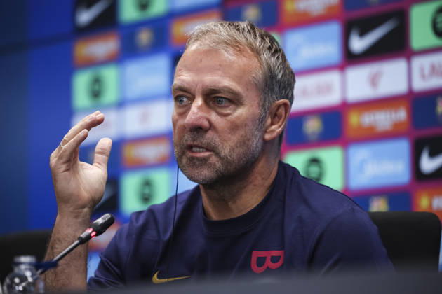 August 26, 2026, Sant Joan Despi, Barcelona, Spain: Hansi Flick, head coach of FC Barcelona, Barca attends his press conference, PK, Pressekonferenz during the training day of FC Barcelona ahead the Spanish League, LaLiga EA Sports, football match against Athletic Club at Ciudad Esportiva Joan Gamper on August 26, 2026 in Sant Joan Despi, Barcelona, Spain. FC Barcelona Training And Press Conference - LaLiga EA Sports  - ZUMAa181 20260826_zaa_a181_046 Copyright: xJavierxBorregox
