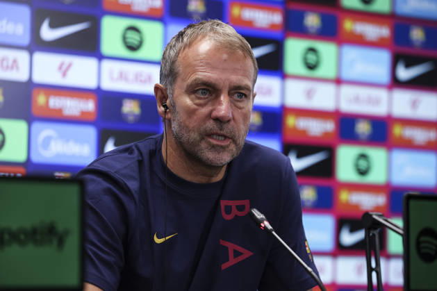 August 26, 2026, Sant Joan Despi, Barcelona, Spain: Hansi Flick, head coach of FC Barcelona, Barca attends his press conference, PK, Pressekonferenz during the training day of FC Barcelona ahead the Spanish League, LaLiga EA Sports, football match against Athletic Club at Ciudad Esportiva Joan Gamper on August 26, 2026 in Sant Joan Despi, Barcelona, Spain. FC Barcelona Training And Press Conference - LaLiga EA Sports  - ZUMAa181 20260826_zaa_a181_048 Copyright: xJavierxBorregox