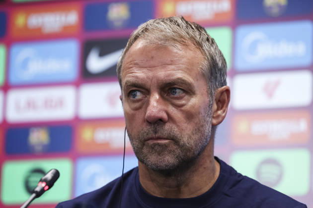 August 26, 2026, Sant Joan Despi, Barcelona, Spain: Hansi Flick, head coach of FC Barcelona, Barca attends his press conference, PK, Pressekonferenz during the training day of FC Barcelona ahead the Spanish League, LaLiga EA Sports, football match against Athletic Club at Ciudad Esportiva Joan Gamper on August 26, 2026 in Sant Joan Despi, Barcelona, Spain. FC Barcelona Training And Press Conference - LaLiga EA Sports  - ZUMAa181 20260826_zaa_a181_054 Copyright: xJavierxBorregox