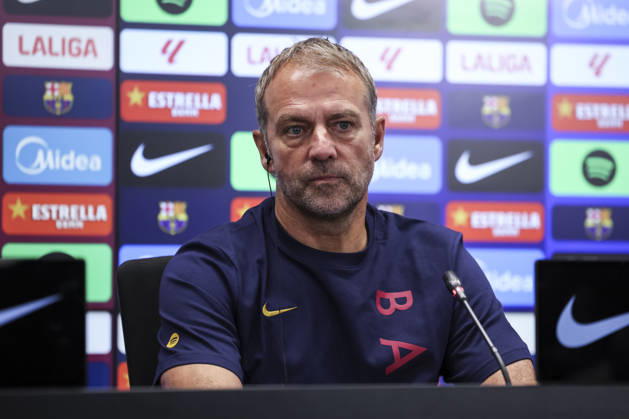 August 26, 2026, Sant Joan Despi, Barcelona, Spain: Hansi Flick, head coach of FC Barcelona, Barca attends his press conference, PK, Pressekonferenz during the training day of FC Barcelona ahead the Spanish League, LaLiga EA Sports, football match against Athletic Club at Ciudad Esportiva Joan Gamper on August 26, 2026 in Sant Joan Despi, Barcelona, Spain. FC Barcelona Training And Press Conference - LaLiga EA Sports  - ZUMAa181 20260826_zaa_a181_055 Copyright: xJavierxBorregox