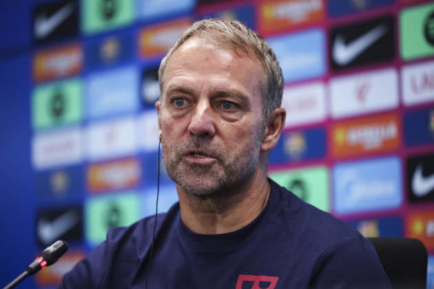 August 26, 2026, Sant Joan Despi, Barcelona, Spain: Hansi Flick, head coach of FC Barcelona, Barca attends his press conference, PK, Pressekonferenz during the training day of FC Barcelona ahead the Spanish League, LaLiga EA Sports, football match against Athletic Club at Ciudad Esportiva Joan Gamper on August 26, 2026 in Sant Joan Despi, Barcelona, Spain. FC Barcelona Training And Press Conference - LaLiga EA Sports  - ZUMAa181 20260826_zaa_a181_056 Copyright: xJavierxBorregox