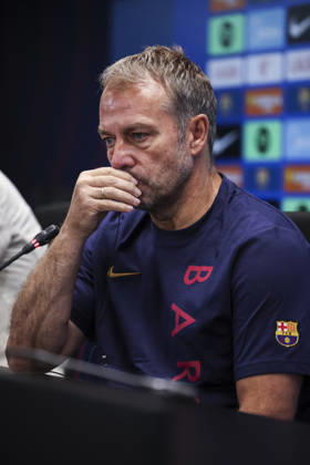August 26, 2026, Sant Joan Despi, Barcelona, Spain: Hansi Flick, head coach of FC Barcelona, Barca attends his press conference, PK, Pressekonferenz during the training day of FC Barcelona ahead the Spanish League, LaLiga EA Sports, football match against Athletic Club at Ciudad Esportiva Joan Gamper on August 26, 2026 in Sant Joan Despi, Barcelona, Spain. FC Barcelona Training And Press Conference - LaLiga EA Sports  - ZUMAa181 20260826_zaa_a181_059 Copyright: xJavierxBorregox