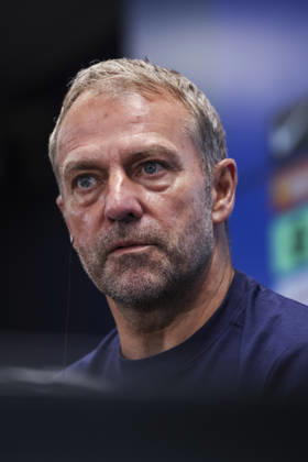 August 26, 2026, Sant Joan Despi, Barcelona, Spain: Hansi Flick, head coach of FC Barcelona, Barca attends his press conference, PK, Pressekonferenz during the training day of FC Barcelona ahead the Spanish League, LaLiga EA Sports, football match against Athletic Club at Ciudad Esportiva Joan Gamper on August 26, 2026 in Sant Joan Despi, Barcelona, Spain. FC Barcelona Training And Press Conference - LaLiga EA Sports  - ZUMAa181 20260826_zaa_a181_061 Copyright: xJavierxBorregox