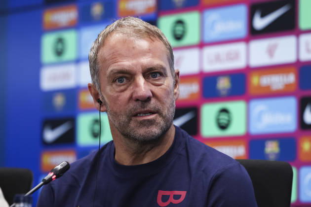August 26, 2026, Sant Joan Despi, Barcelona, Spain: Hansi Flick, head coach of FC Barcelona, Barca attends his press conference, PK, Pressekonferenz during the training day of FC Barcelona ahead the Spanish League, LaLiga EA Sports, football match against Athletic Club at Ciudad Esportiva Joan Gamper on August 26, 2026 in Sant Joan Despi, Barcelona, Spain. FC Barcelona Training And Press Conference - LaLiga EA Sports  - ZUMAa181 20260826_zaa_a181_062 Copyright: xJavierxBorregox