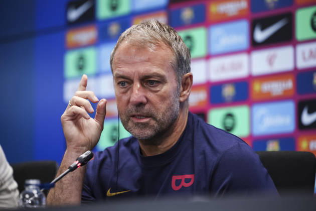 August 26, 2026, Sant Joan Despi, Barcelona, Spain: Hansi Flick, head coach of FC Barcelona, Barca attends his press conference, PK, Pressekonferenz during the training day of FC Barcelona ahead the Spanish League, LaLiga EA Sports, football match against Athletic Club at Ciudad Esportiva Joan Gamper on August 26, 2026 in Sant Joan Despi, Barcelona, Spain. FC Barcelona Training And Press Conference - LaLiga EA Sports  - ZUMAa181 20260826_zaa_a181_063 Copyright: xJavierxBorregox