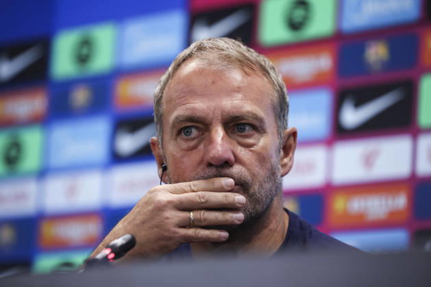 August 26, 2026, Sant Joan Despi, Barcelona, Spain: Hansi Flick, head coach of FC Barcelona, Barca attends his press conference, PK, Pressekonferenz during the training day of FC Barcelona ahead the Spanish League, LaLiga EA Sports, football match against Athletic Club at Ciudad Esportiva Joan Gamper on August 26, 2026 in Sant Joan Despi, Barcelona, Spain. FC Barcelona Training And Press Conference - LaLiga EA Sports  - ZUMAa181 20260826_zaa_a181_064 Copyright: xJavierxBorregox