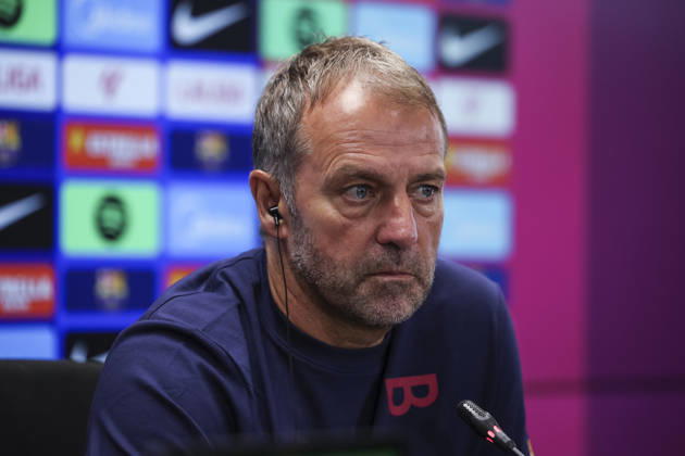 August 26, 2026, Sant Joan Despi, Barcelona, Spain: Hansi Flick, head coach of FC Barcelona, Barca attends his press conference, PK, Pressekonferenz during the training day of FC Barcelona ahead the Spanish League, LaLiga EA Sports, football match against Athletic Club at Ciudad Esportiva Joan Gamper on August 26, 2026 in Sant Joan Despi, Barcelona, Spain. FC Barcelona Training And Press Conference - LaLiga EA Sports  - ZUMAa181 20260826_zaa_a181_068 Copyright: xJavierxBorregox