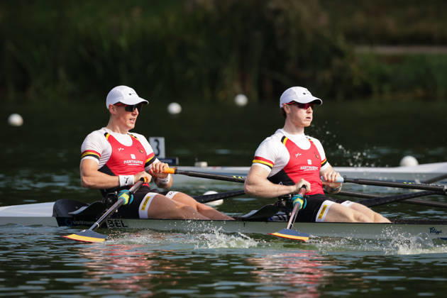 RECORD DATE NOT STATED 26th August 2026; Bosbaan, Amsterdam, Holland, Netherlands; 2026 World Rowing Championships, Day Three; Semifinal; Belgium Mens Double Sculls (M2x) with Aaron Andries and Tibo Vyvey AnthonyxBenoit