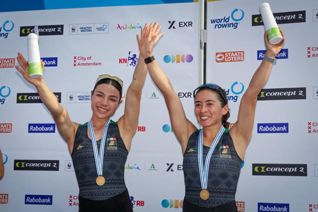 RECORD DATE NOT STATED 27th August 2026; Bosbaan, Amsterdam, Holland, Netherlands; 2026 World Rowing Championships, Day Four; the medal ceremony; Mexico Lightweight Womens Double Sculls (LW2x) with Aylin Maryah Ibarra Maduena and Melissa Marquez gold medallists AnthonyxBenoit
