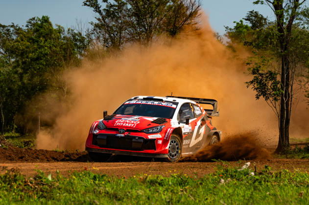 Driver Sami Pajari and co-driver Marko Salminen of the Toyota Gazoo Racing WRT team, driving a Toyota GR Yaris Rally1, face a shakedown during the FIA World Rally Championship (WRC) Ueno Rally of Paraguay on August 27, 2026, in Encarnación, Paraguay. Photo by Luca Barsali, DeFodi Images