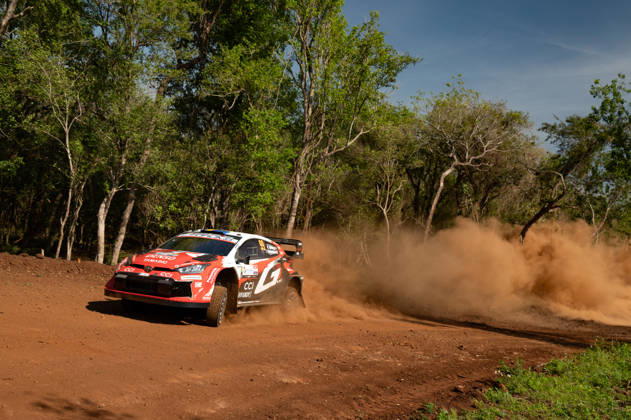 Driver Oliver Solber and co-driver Elliott Edmondson of Team Toyota Gazoo Racing WRT are driving the Toyota GR Yaris Rally1. They are participating in the shakedown during the FIA World Rally Championship (WRC) Ueno Rally of Paraguay on August 27, 2026, in Encarnación, Paraguay. Photo by Luca Barsali, DeFodi Images