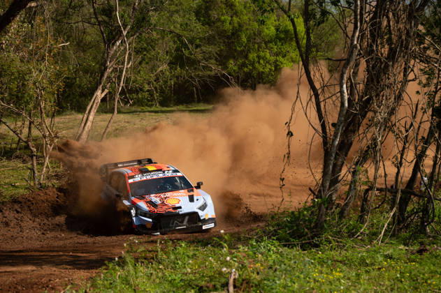 Driver Thierry Neuville and co-driver Martijn Wydaeghe of the Hyundai Shell Mobis World Rally Team, driving a Hyundai i20 N Rally1, face challenges during the shakedown at the FIA World Rally Championship (WRC) Ueno Rally del Paraguay on August 27, 2026, Encarnación, Paraguay. Photo by Luca Barsali, DeFodi Images