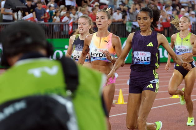 RECORD DATE NOT STATED Americans 3000m steeple Gracie Hyde and Lexy Halladay, alongside with German Olivia Gürth, prepare to jump over the ostacle during Weltklasse 2026, the Zurich stage of Diamond League Copyright: xSergioxBrunettix