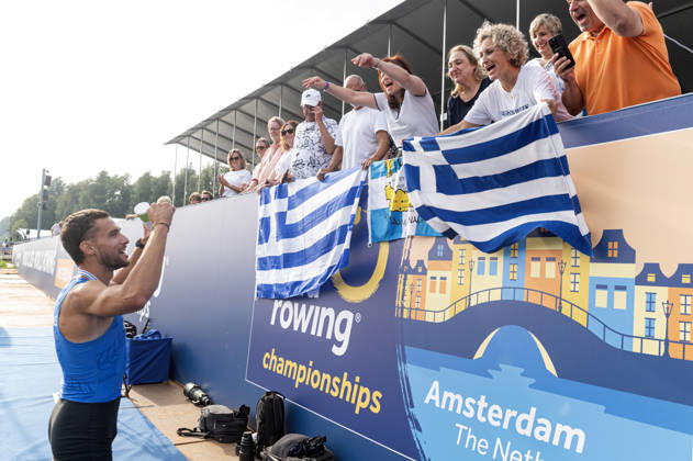Amsterdam The Netherlands 27th August 2026 2026 World Rowing Championships on the Bosbaan in Amsterdam Lightweight Men s Single Sculls Final A (Final) Petros Gkaidatzis (GRE) wins gold watersport,