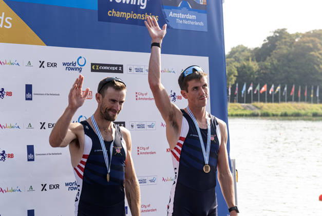 Amsterdam The Netherlands 27th August 2026 2026 World Rowing Championships on the Bosbaan in Amsterdam Lightweight Men s Double Sculls Final A (Final) Medal ceremony Jamie Copus and Sean Richardson (USA) win bronze. watersport,