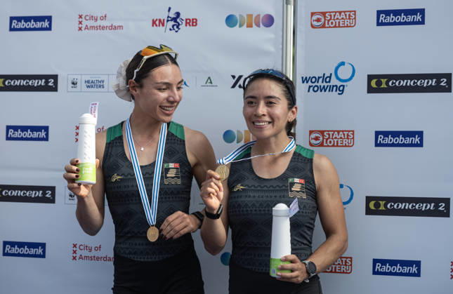 Amsterdam The Netherlands 27th August 2026 2026 World Rowing Championships on the Bosbaan in Amsterdam Lightweight Women s Double Sculls Final (Final) Medal ceremony. Gold medal winners Aylin Maryah Ibarra Maduena and Melissa Marquez (MEX) watersport,