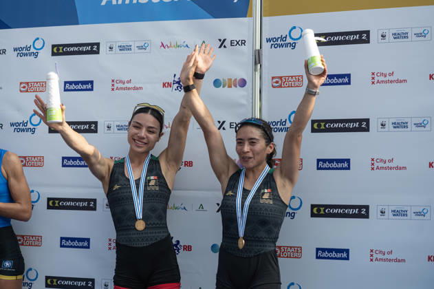 Amsterdam The Netherlands 27th August 2026 2026 World Rowing Championships on the Bosbaan in Amsterdam Lightweight Women s Double Sculls Final (Final) Medal ceremony. Gold medal winners Aylin Maryah Ibarra Maduena and Melissa Marquez (MEX) watersport,