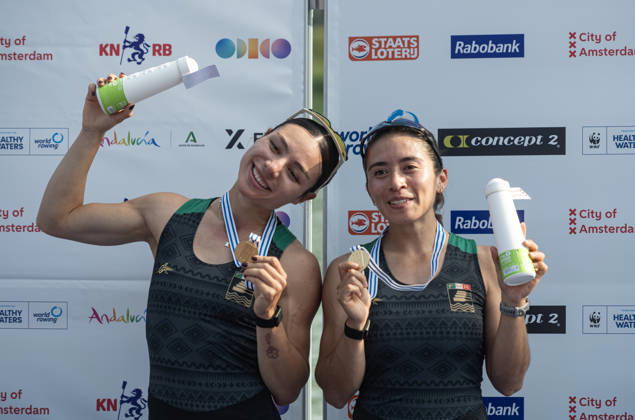 Amsterdam The Netherlands 27th August 2026 2026 World Rowing Championships on the Bosbaan in Amsterdam Lightweight Women s Double Sculls Final (Final) Medal ceremony. Gold medal winners Aylin Maryah Ibarra Maduena and Melissa Marquez (MEX) watersport,
