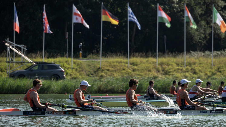 Amsterdam The Netherlands 27th August 2026 2026 World Rowing Championships on the Bosbaan in Amsterdam Men s Four Semifinal 2 (Semifinal) B Leonard Van Lierop 2 Gert-Jan Van Doorn 3 Eli Brouwer S Rik Rienks (NED) watersport,