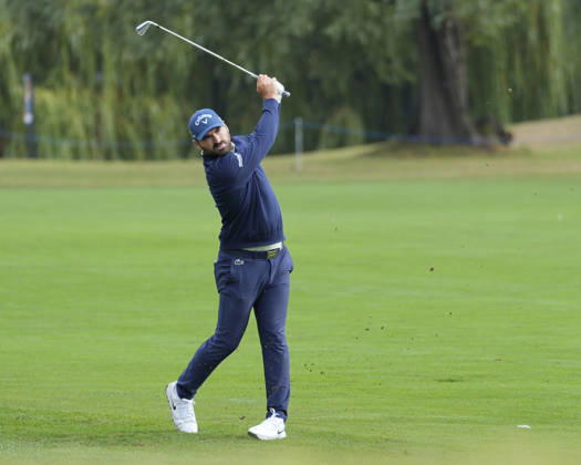 SUTTON COLDFIELD, ENGLAND - AUG 28: Antoine Rozner (FRA) plays from the eighth fairway during the completion of the delayed Round 1 at the 2026 Husqvarna British Masters at The Belfry, Sutton Coalfield on August 28, 2026 in Warwickshire, England The 2026 Husqvarna British Masters