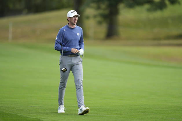 SUTTON COLDFIELD, ENGLAND - AUG 28: Tom McKibbin (NIR) walks down the eighth fairway during the completion of the delayed Round 1 at the 2026 Husqvarna British Masters at The Belfry, Sutton Coalfield on August 28, 2026 in Warwickshire, England The 2026 Husqvarna British Masters