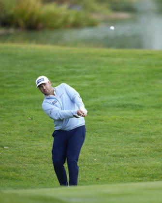 SUTTON COLDFIELD, ENGLAND - AUG 28: Thristan Lawrence (RSA) chips to the 8th green during the completion of the delayed Round 1 at the 2026 Husqvarna British Masters at The Belfry, Sutton Coalfield on August 28, 2026 in Warwickshire, England The 2026 Husqvarna British Masters