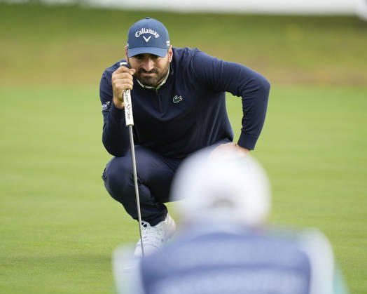 SUTTON COLDFIELD, ENGLAND - AUG 28: Antoine Rozner (FRA) lines up a putt on the eighth green during the completion of the delayed Round 1 at the 2026 Husqvarna British Masters at The Belfry, Sutton Coalfield on August 28, 2026 in Warwickshire, England The 2026 Husqvarna British Masters