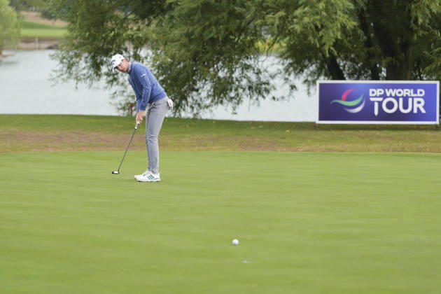 SUTTON COLDFIELD, ENGLAND - AUG 28: Tom McKibbin (NIR) putts on the eighth green during the completion of the delayed Round 1 at the 2026 Husqvarna British Masters at The Belfry, Sutton Coalfield on August 28, 2026 in Warwickshire, England The 2026 Husqvarna British Masters
