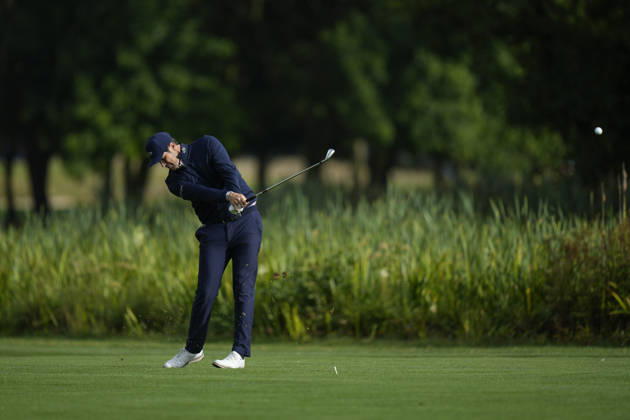 SUTTON COLDFIELD, ENGLAND - AUG 28: Nacho Elvira (ESP) plays from the eighteenth fairway during the completion of the delayed Round 1 at the 2026 Husqvarna British Masters at The Belfry, Sutton Coalfield on August 28, 2026 in Warwickshire, England The 2026 Husqvarna British Masters