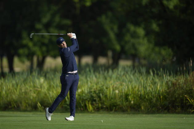 SUTTON COLDFIELD, ENGLAND - AUG 28: Nacho Elvira (ESP) plays from the eighteenth fairway during the completion of the delayed Round 1 at the 2026 Husqvarna British Masters at The Belfry, Sutton Coalfield on August 28, 2026 in Warwickshire, England The 2026 Husqvarna British Masters