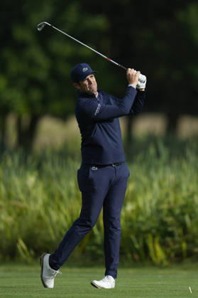SUTTON COLDFIELD, ENGLAND - AUG 28: Nacho Elvira (ESP) plays from the eighteenth fairway during the completion of the delayed Round 1 at the 2026 Husqvarna British Masters at The Belfry, Sutton Coalfield on August 28, 2026 in Warwickshire, England The 2026 Husqvarna British Masters