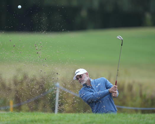 SUTTON COLDFIELD, ENGLAND - AUG 28: Paul Waring (ENG) plays from a green side bunker on the 8th hole during the completion of the delayed Round 1 at the 2026 Husqvarna British Masters at The Belfry, Sutton Coalfield on August 28, 2026 in Warwickshire, England The 2026 Husqvarna British Masters