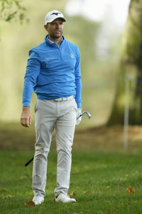 SUTTON COLDFIELD, ENGLAND - AUG 28: Marcel Schneider (GER) plays from the rough on the seventeenth hole during the completion of the delayed Round 1 at the 2026 Husqvarna British Masters at The Belfry, Sutton Coalfield on August 28, 2026 in Warwickshire, England The 2026 Husqvarna British Masters