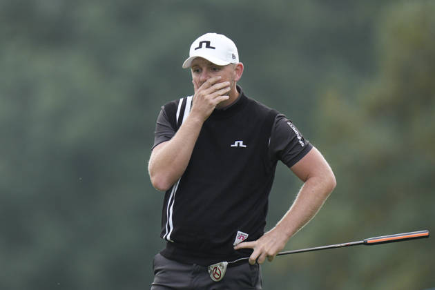 SUTTON COLDFIELD, ENGLAND - AUG 28: Matt Wallace (ENG) reacts after missing a putt on the eighth green during the completion of the delayed Round 1 at the 2026 Husqvarna British Masters at The Belfry, Sutton Coalfield on August 28, 2026 in Warwickshire, England The 2026 Husqvarna British Masters