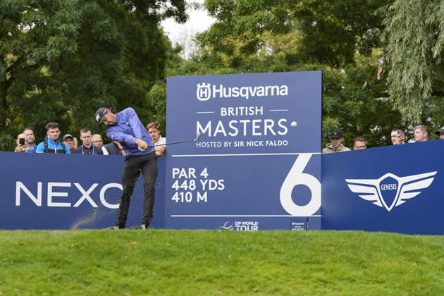 SUTTON COLDFIELD, ENGLAND - AUG 28: Marco Penge (ENG) plays from the sixth tee during the completion of the delayed Round 1 at the 2026 Husqvarna British Masters at The Belfry, Sutton Coalfield on August 28, 2026 in Warwickshire, England The 2026 Husqvarna British Masters