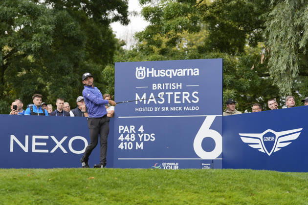 SUTTON COLDFIELD, ENGLAND - AUG 28: Marco Penge (ENG) plays from the sixth tee during the completion of the delayed Round 1 at the 2026 Husqvarna British Masters at The Belfry, Sutton Coalfield on August 28, 2026 in Warwickshire, England The 2026 Husqvarna British Masters
