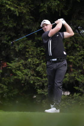 SUTTON COLDFIELD, ENGLAND - AUG 28: Matt Wallace (ENG) plays from the ninth tee during the completion of the delayed Round 1 at the 2026 Husqvarna British Masters at The Belfry, Sutton Coalfield on August 28, 2026 in Warwickshire, England The 2026 Husqvarna British Masters
