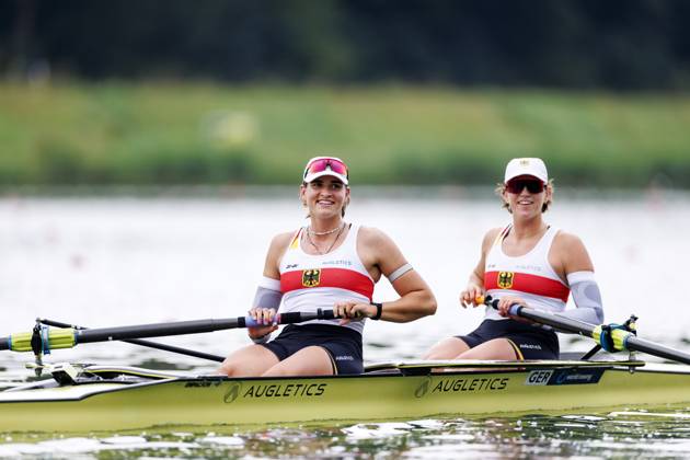 AMSTERDAM - Luise Bachmann and Tabea Schendekehl (GER) during the B-final of the women s pair without cox on the fifth day of the World Rowing Championships at the Bosbaan in the Amsterdam Forest. IRIS VAN DEN BROEK ANP xVIxANPxSportx xxANPxIVx 566428439 originalFilename: 566428439.jpg
