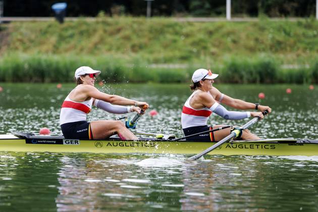 AMSTERDAM - Luise Bachmann and Tabea Schendekehl (GER) during the B-final of the women s pair without cox on the fifth day of the World Rowing Championships at the Bosbaan in the Amsterdam Forest. IRIS VAN DEN BROEK ANP xVIxANPxSportx xxANPxIVx 566428481 originalFilename: 566428481.jpg