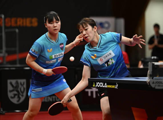 From left Misuzu Takeya and Rin Mende of Japan in action during the match against Orawan Paranang and Suthasini Sawettabut of Thailand during the women s doubles Table tennis, Tischtennis final at the WTT Feeder in Olomouc, Czech Republic, on August 28, 2026. (CTKxPhoto LudekxPerina) CTKPhotoP2026082805912  CTKPhotoP2026082805912